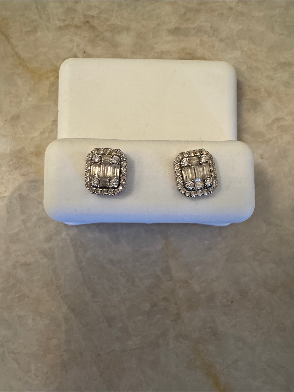 Diamond Baguette Earrings White Gold With Screw Backs